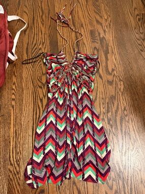 Sky silk Multicolor Chevron Halter Sundress small